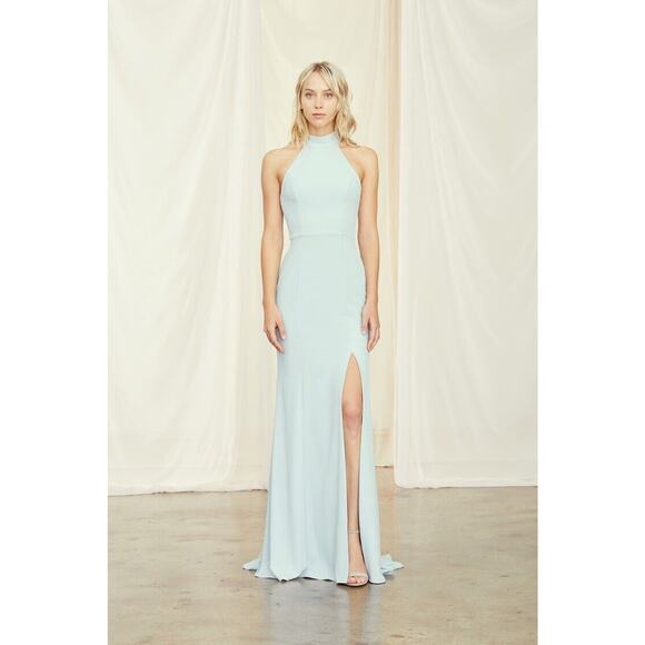 Amsale Cora Halter Neck High-Low Dress Slate Size 14 NWOT $300 Slate - Picture 4 of 6